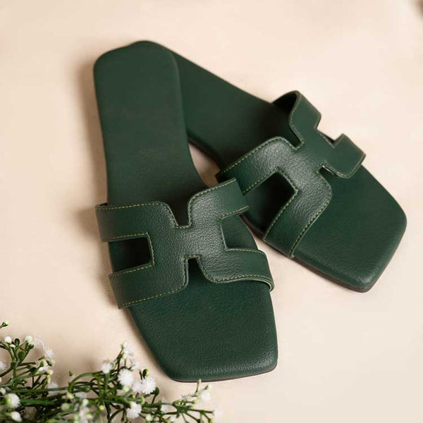 Camira Cut Out Flat Slider In Green